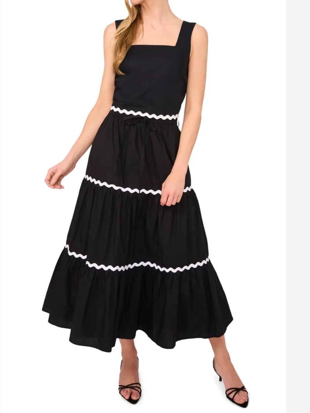 CeCe Cotton Tiered Maxi Skirt Set Large Matching Tank Drawstring Pockets - Picture 3 of 9